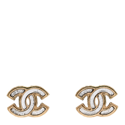 Chanel Enamel CC Earrings Grey Gold 1 of 5