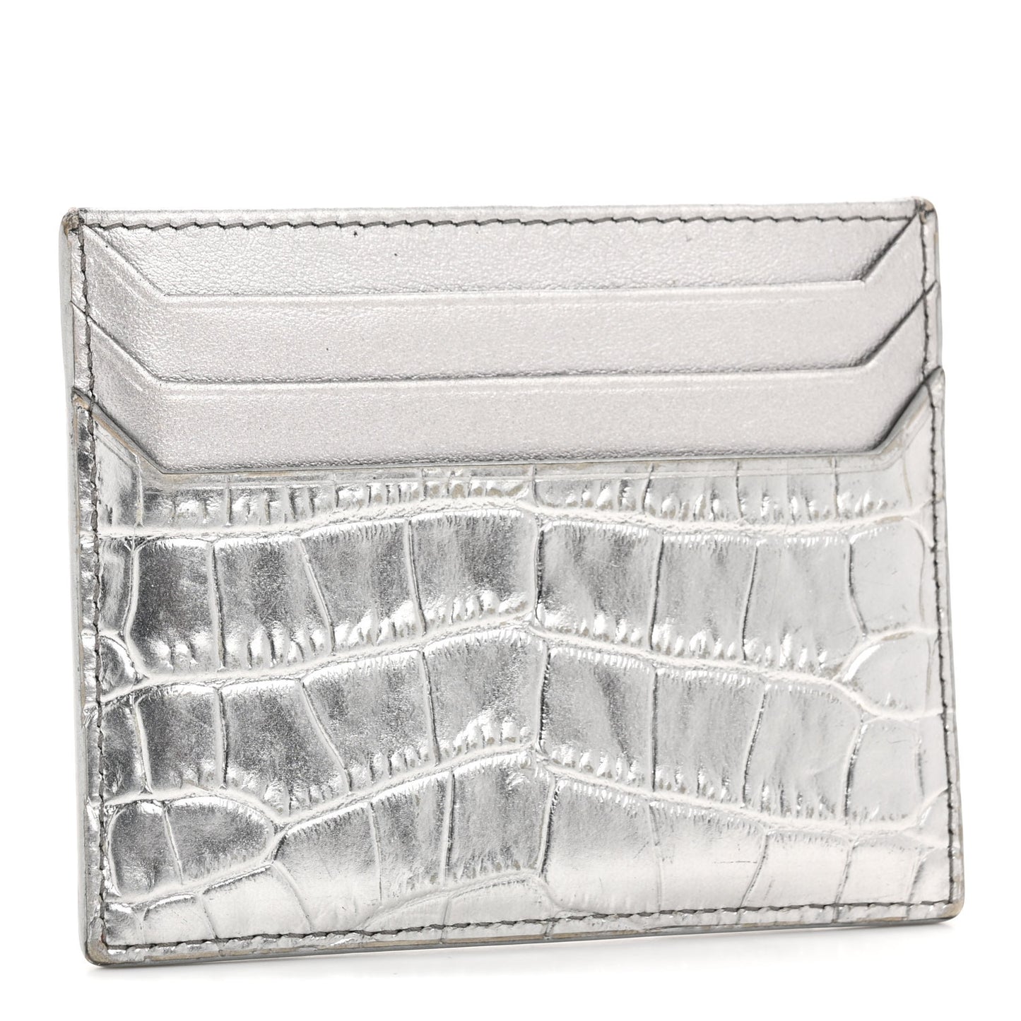 Crocodile Embossed Card Holder Silver