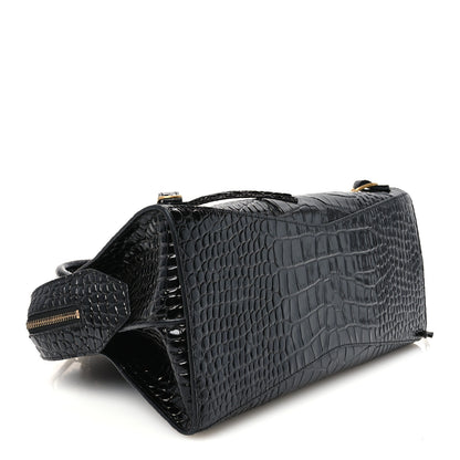 Balenciaga Shiny Supple Calfskin Crocodile Embossed Brass Hardware Neo Classic City Black 3 of 9