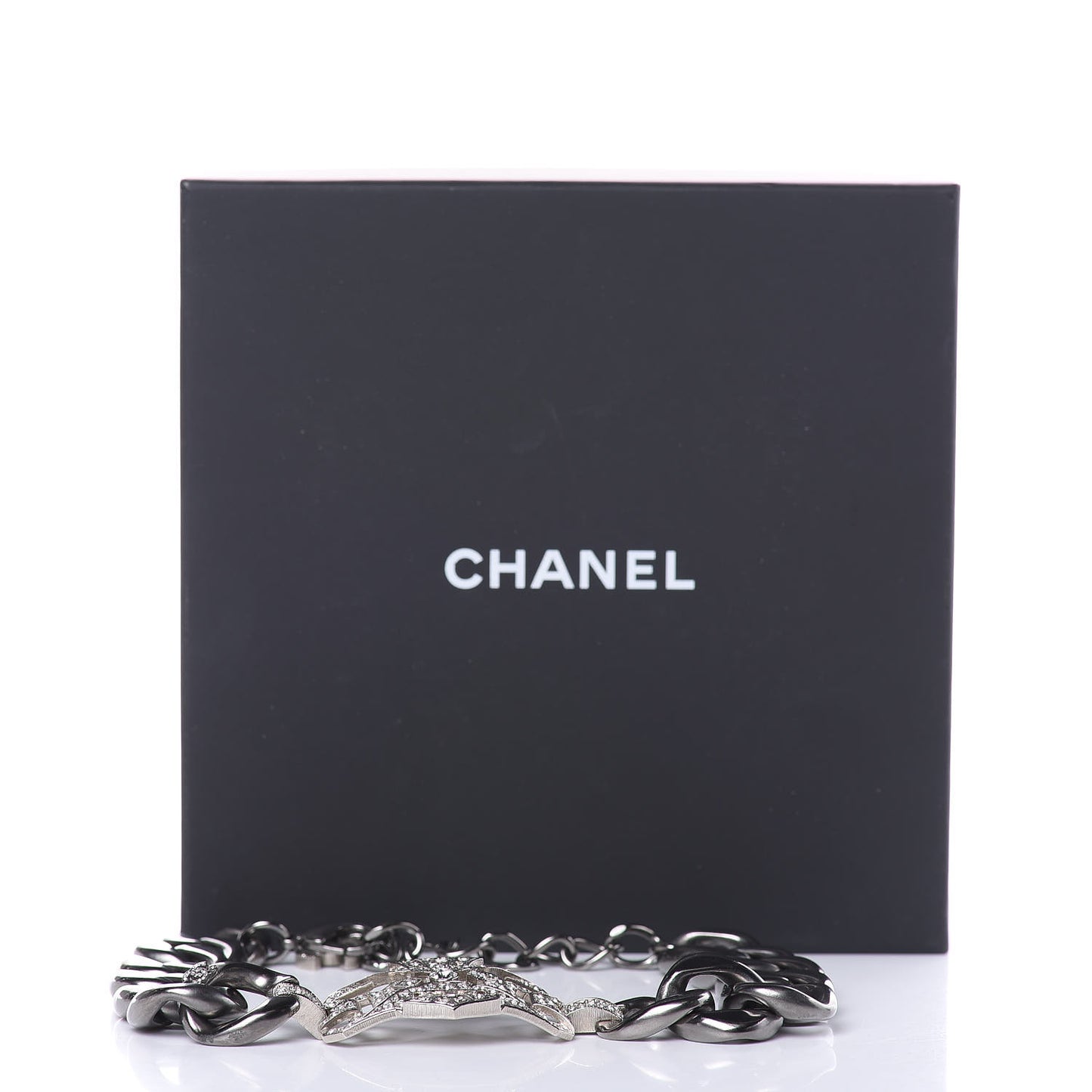 Crystal CC Chain Link Choker Dark Silver