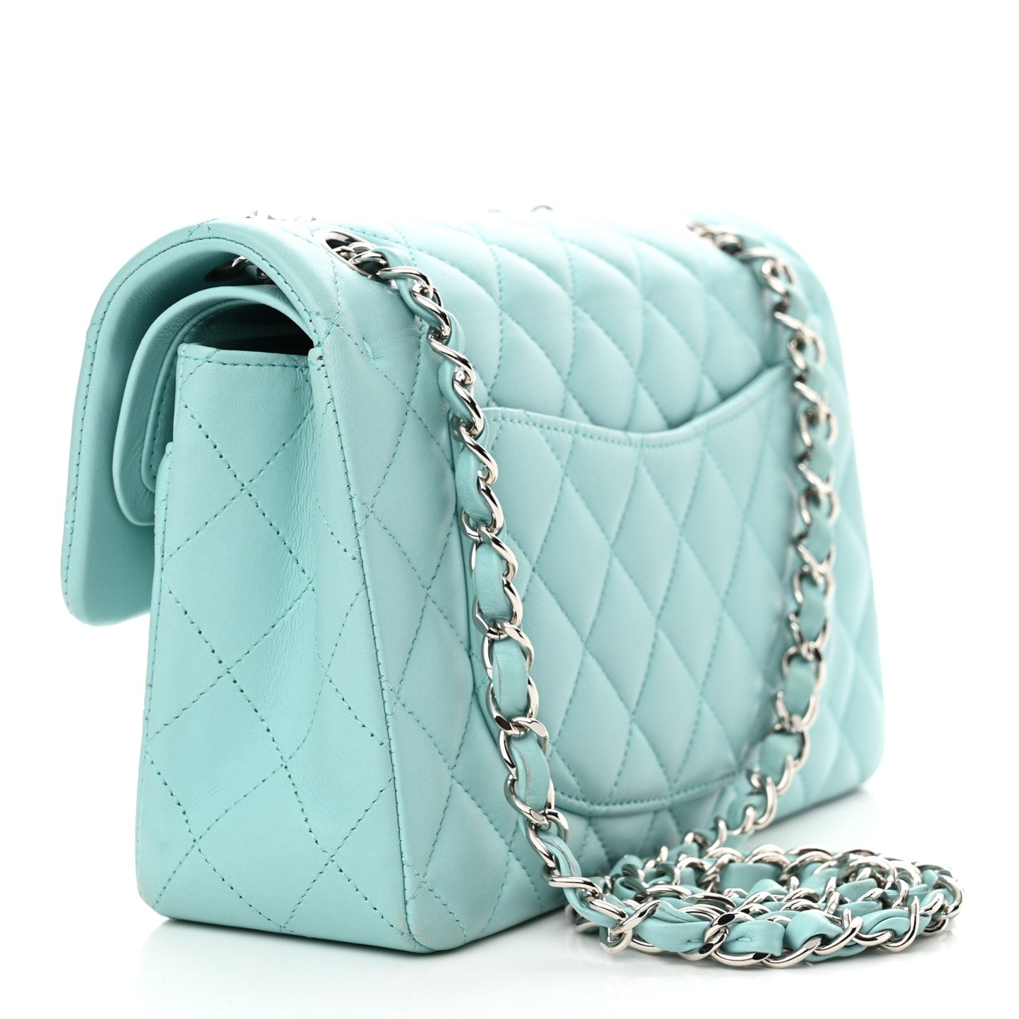 Lambskin Quilted Small Double Flap Light Blue