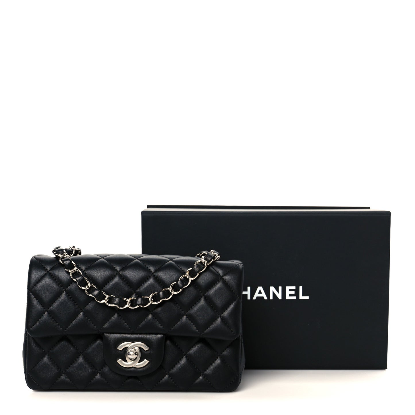 Lambskin Quilted Mini Rectangular Flap Black