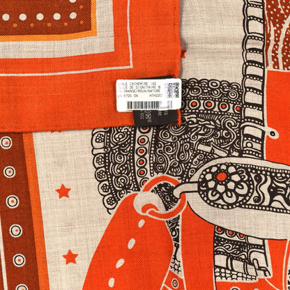 Hermes Cashmere Selle De Dignitaire Bandana Shawl 140 Orange Roux Naturel 3 of 3