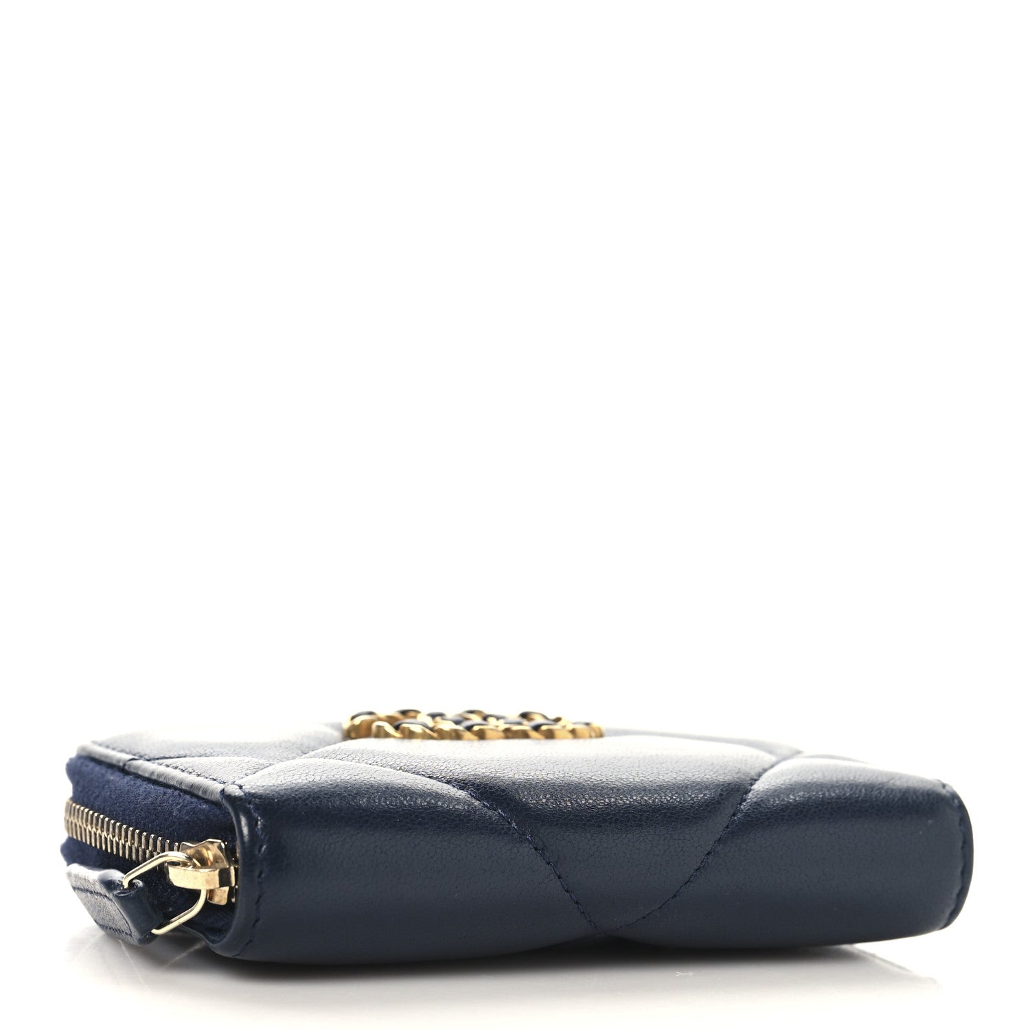 Chanel Lambskin Quilted Chanel 19 Zip Around Coin Purse Wallet Navy 4 of 8