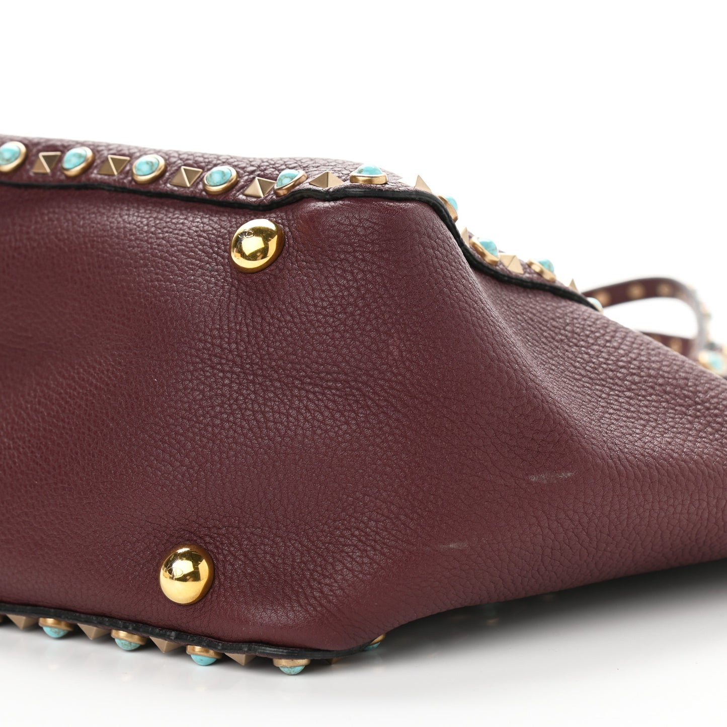 Pebbled Calfskin Turquoise Medium Rockstud Rolling Tote Rubin