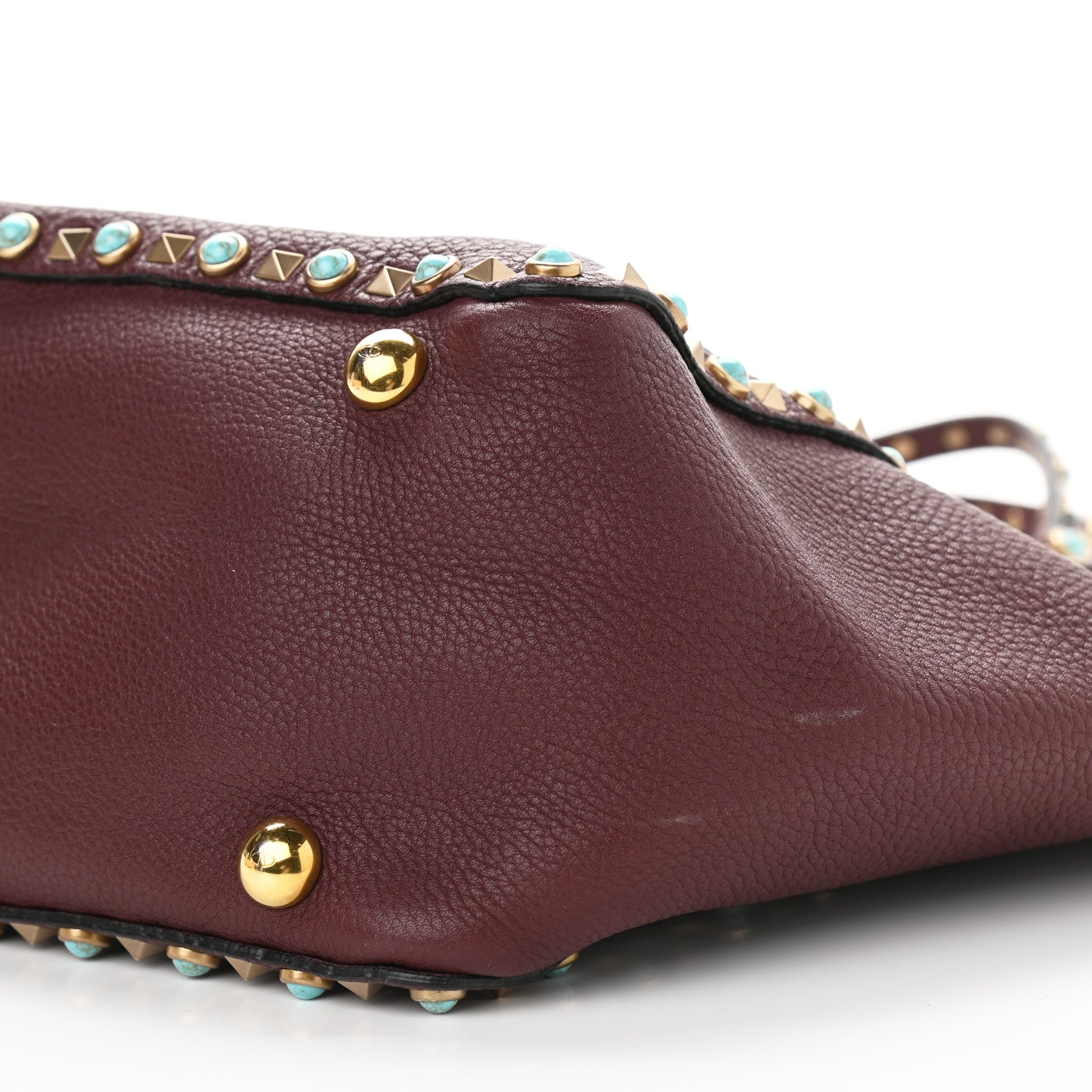 Valentino Garavani Pebbled Calfskin Turquoise Medium Rockstud Rolling Tote Rubin 10 of 10