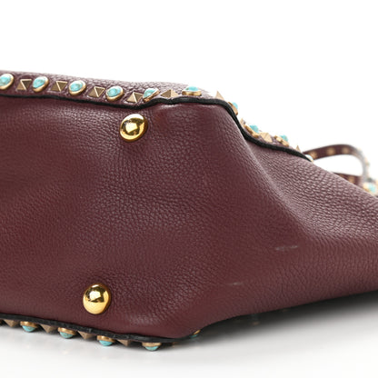 Valentino Garavani Pebbled Calfskin Turquoise Medium Rockstud Rolling Tote Rubin 10 of 10