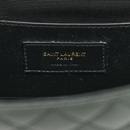 Saint Laurent Grain De Poudre Textured Mixed Matelasse Triquilt Small Monogram Satchel Dark Green 6 of 13