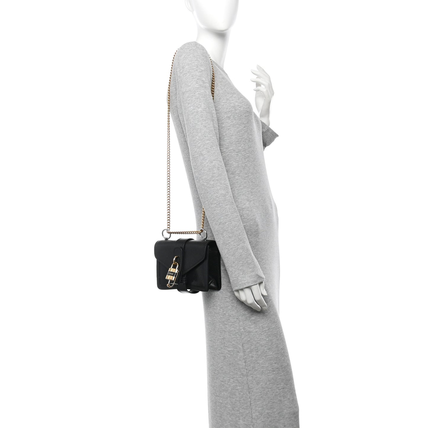 Shiny Goatskin Calfskin Mini Aby Chain Shoulder Bag Black