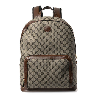 Gucci GG Supreme Monogram Textured Calfskin Retro Interlocking G Backpack Brown Beige 1 of 14