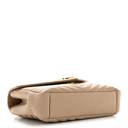 Saint Laurent Sheepskin Matelasse Chevron Monogram Medium College Bag Dark Beige 4 of 14
