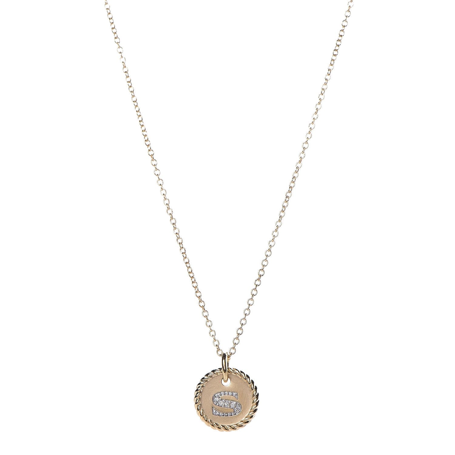 David Yurman 18K Yellow Gold Diamond Initial S Charm Necklace 1 of 6