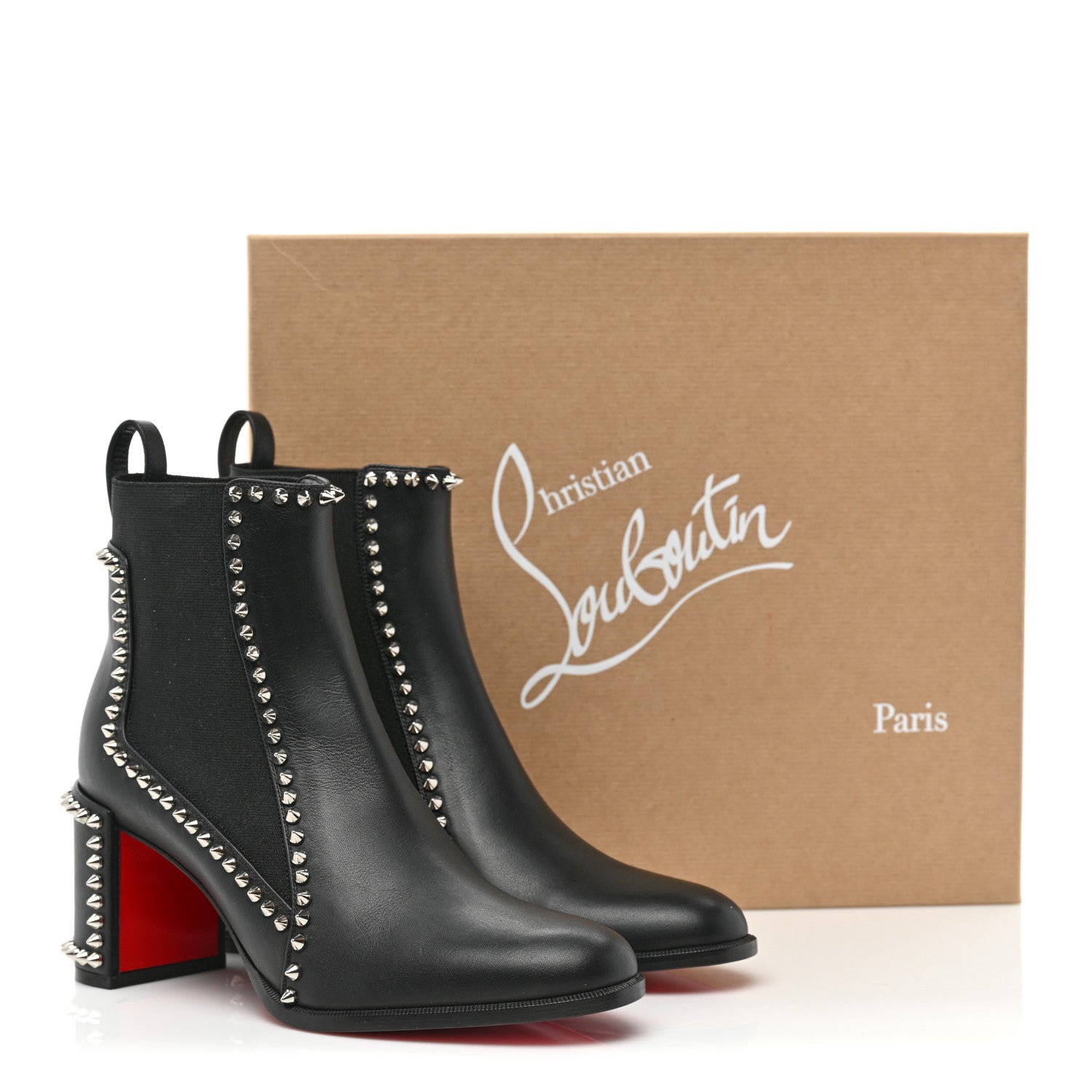 Christian Louboutin Calfskin Spikes Chelsea Outline Boots 37.5 Black 9 of 9
