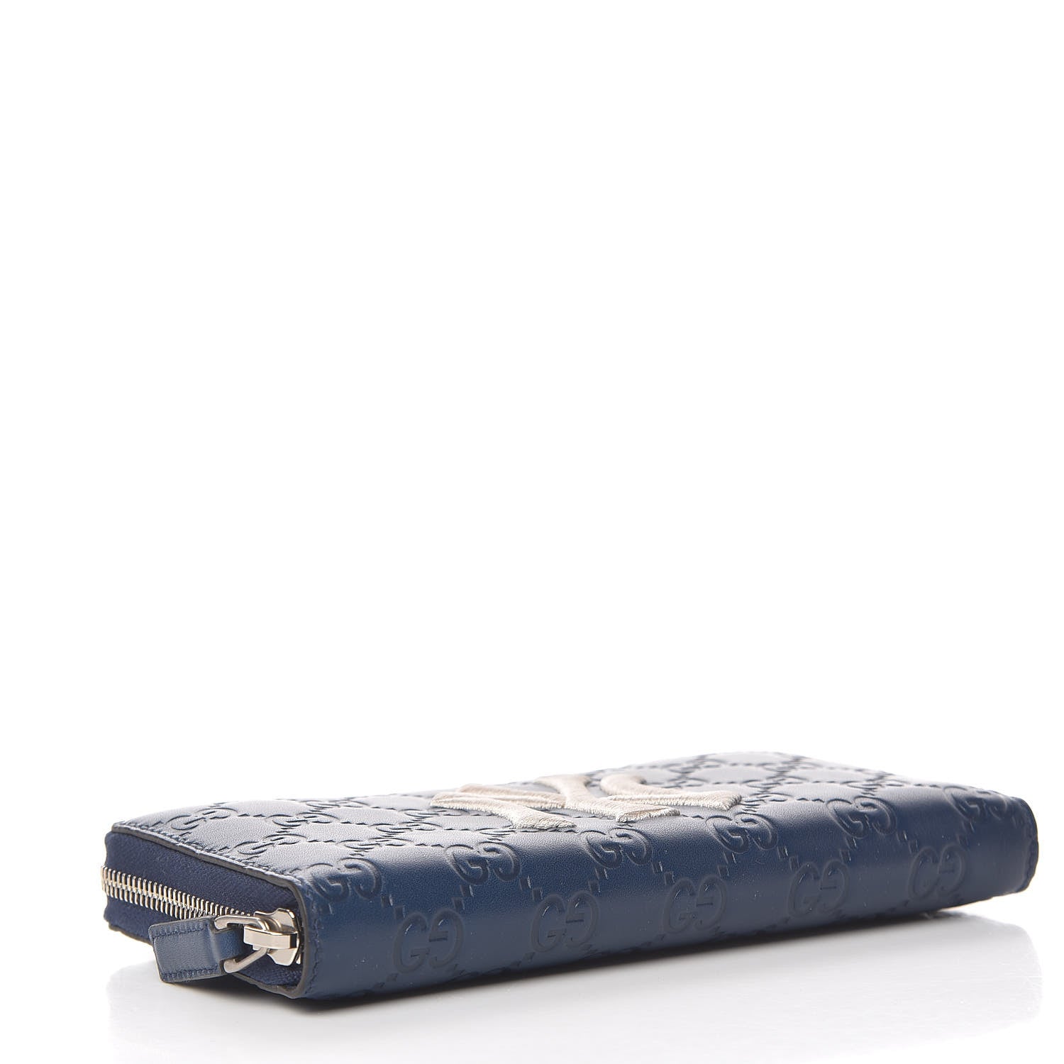 Gucci X MLB Guccissima Signature NY Yankees Embroidered Zip Around Wallet Royale Ivory 4 of 7