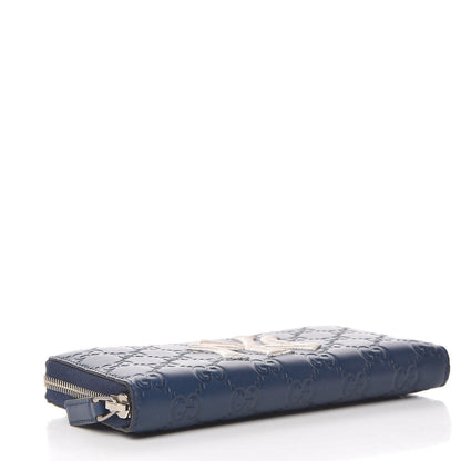 Gucci X MLB Guccissima Signature NY Yankees Embroidered Zip Around Wallet Royale Ivory 4 of 7