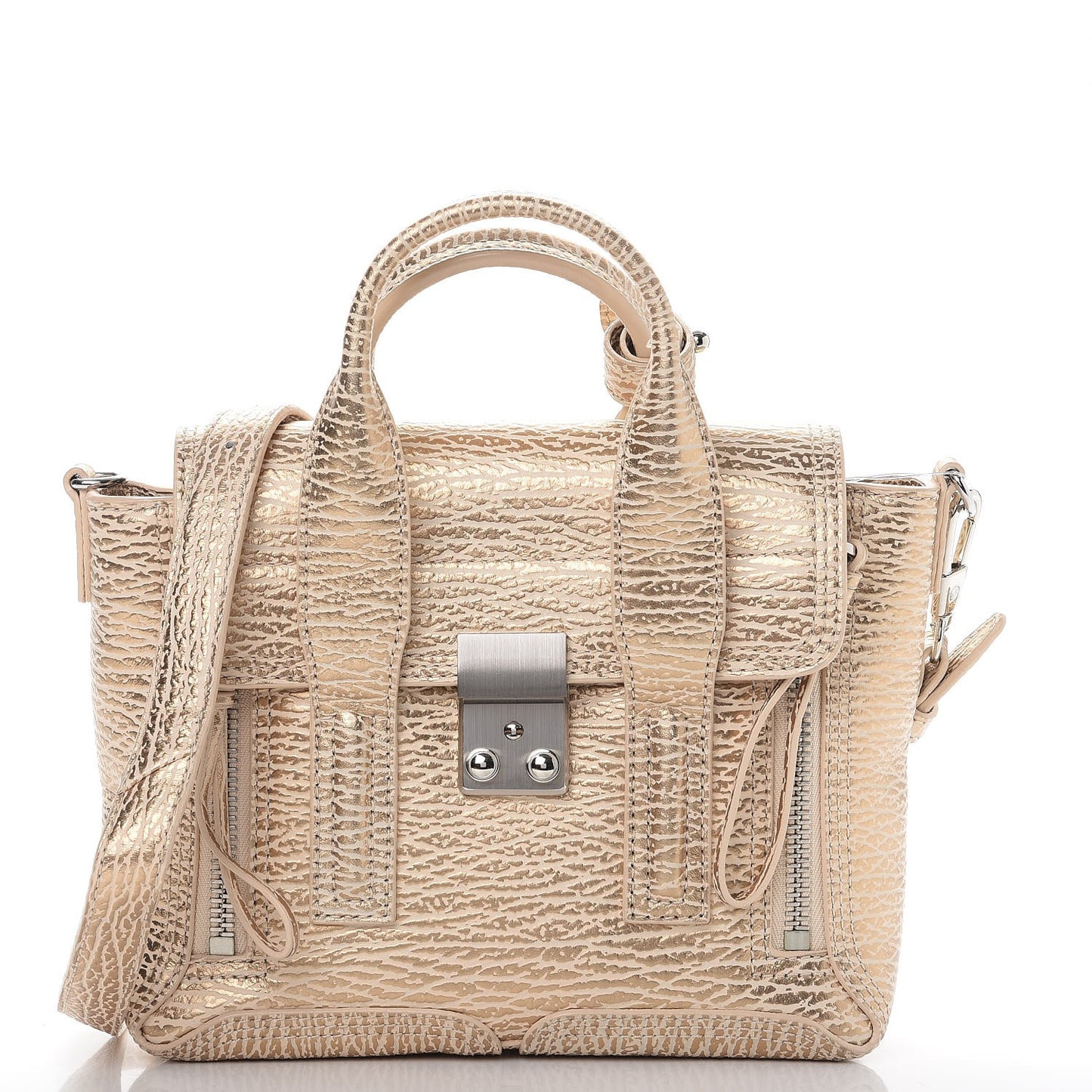 3.1 Textured Calfskin Mini Pashli Satchel Nude Platinum