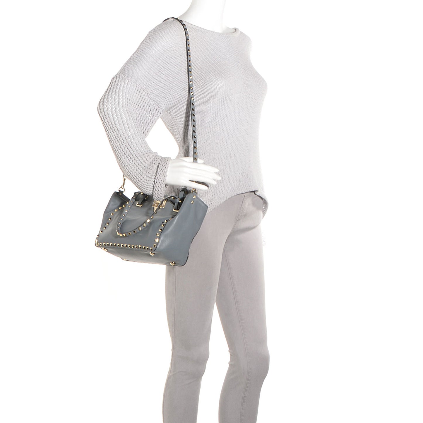Vitello Small Rockstud Tote Grey