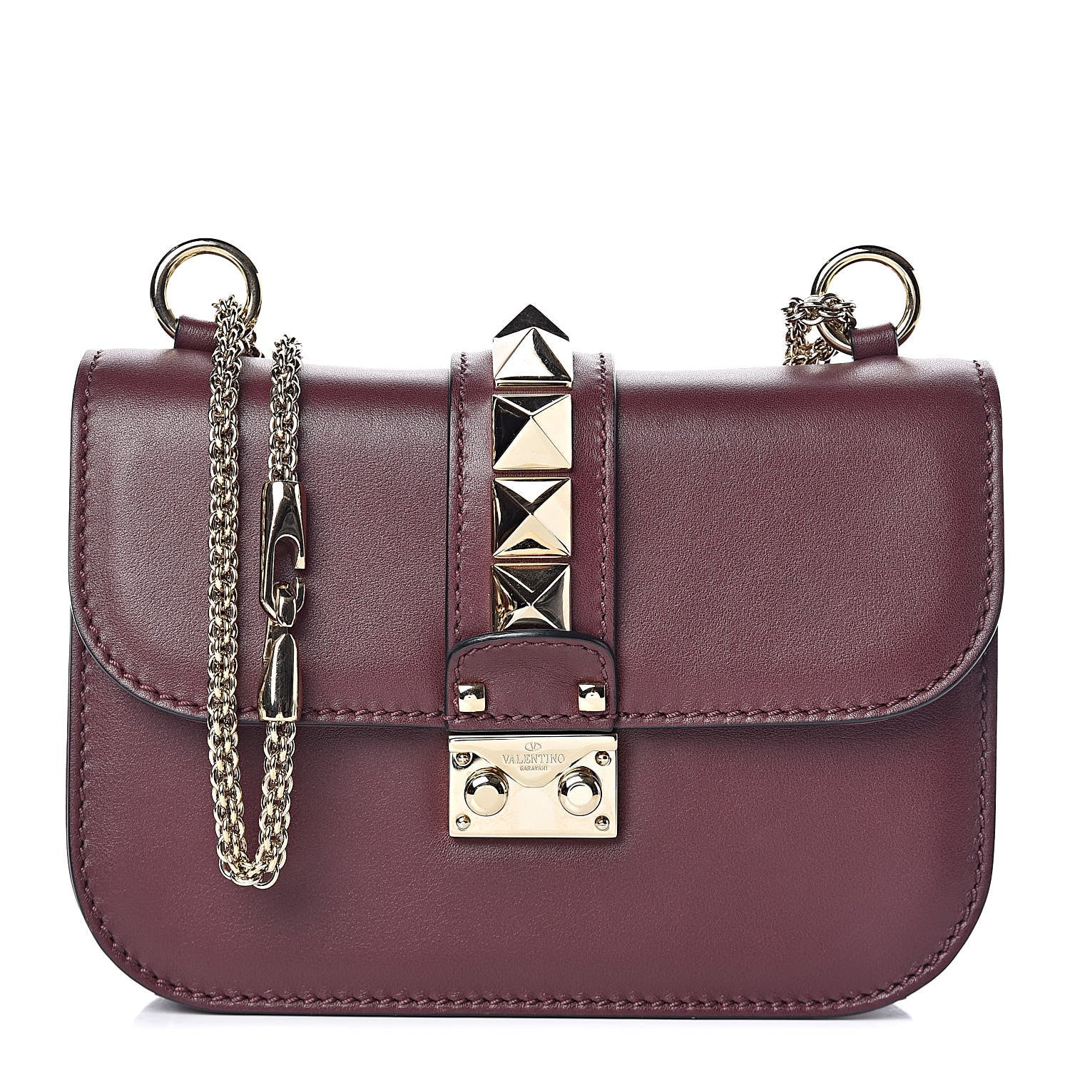 Valentino Garavani Vitello Small Glam Lock Rockstud Flap Rubin 1 of 10