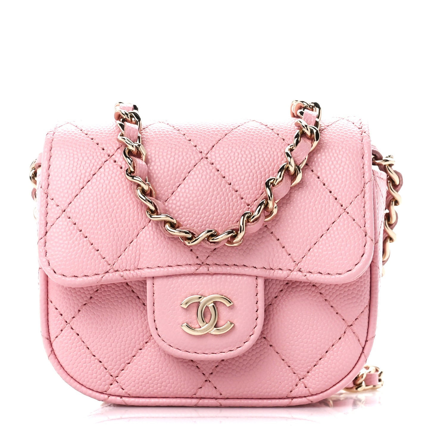 Caviar Quilted Mini Clutch With Chain Pink