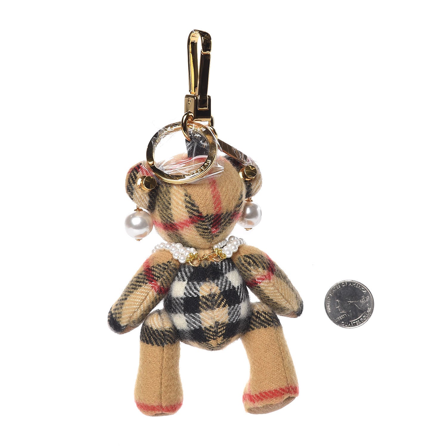 Burberry Cashmere Vintage Check Pearl Thomas Bear Bag Charm Antique Yellow 2 of 5