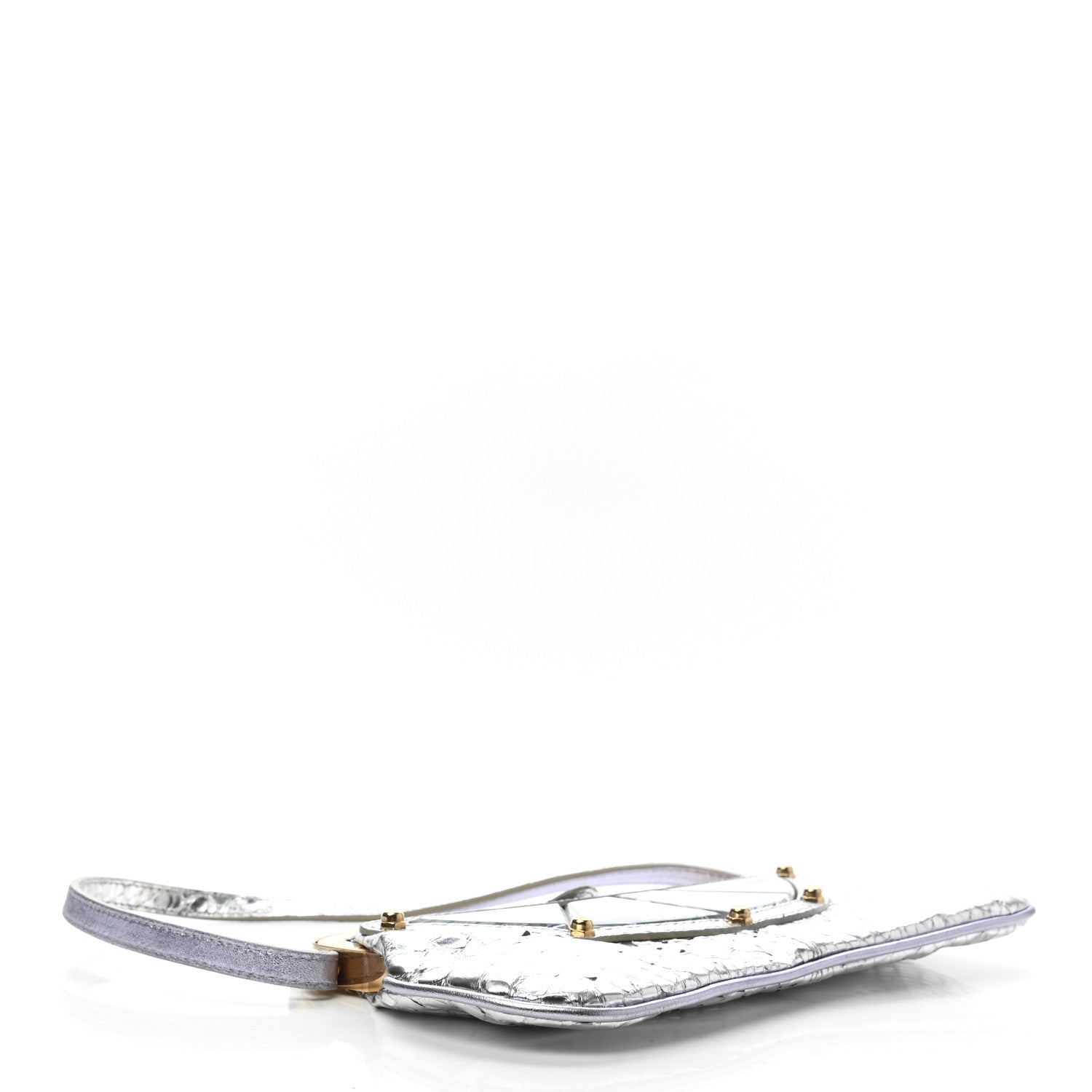Fendi Metallic Crocodile Flipping Vanity Mirror Clutch Silver 3 of 6