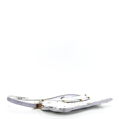 Fendi Metallic Crocodile Flipping Vanity Mirror Clutch Silver 3 of 6