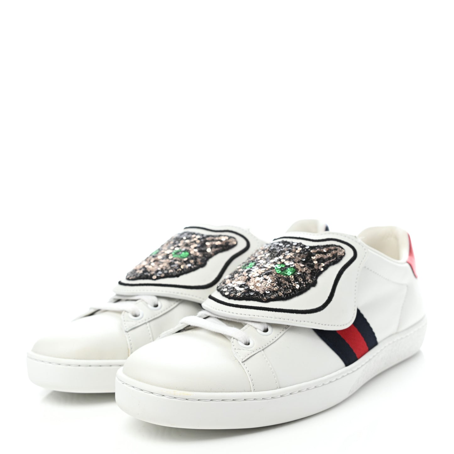 Calfskin Sequins Web Cat Womens Ace Sneakers 38 White