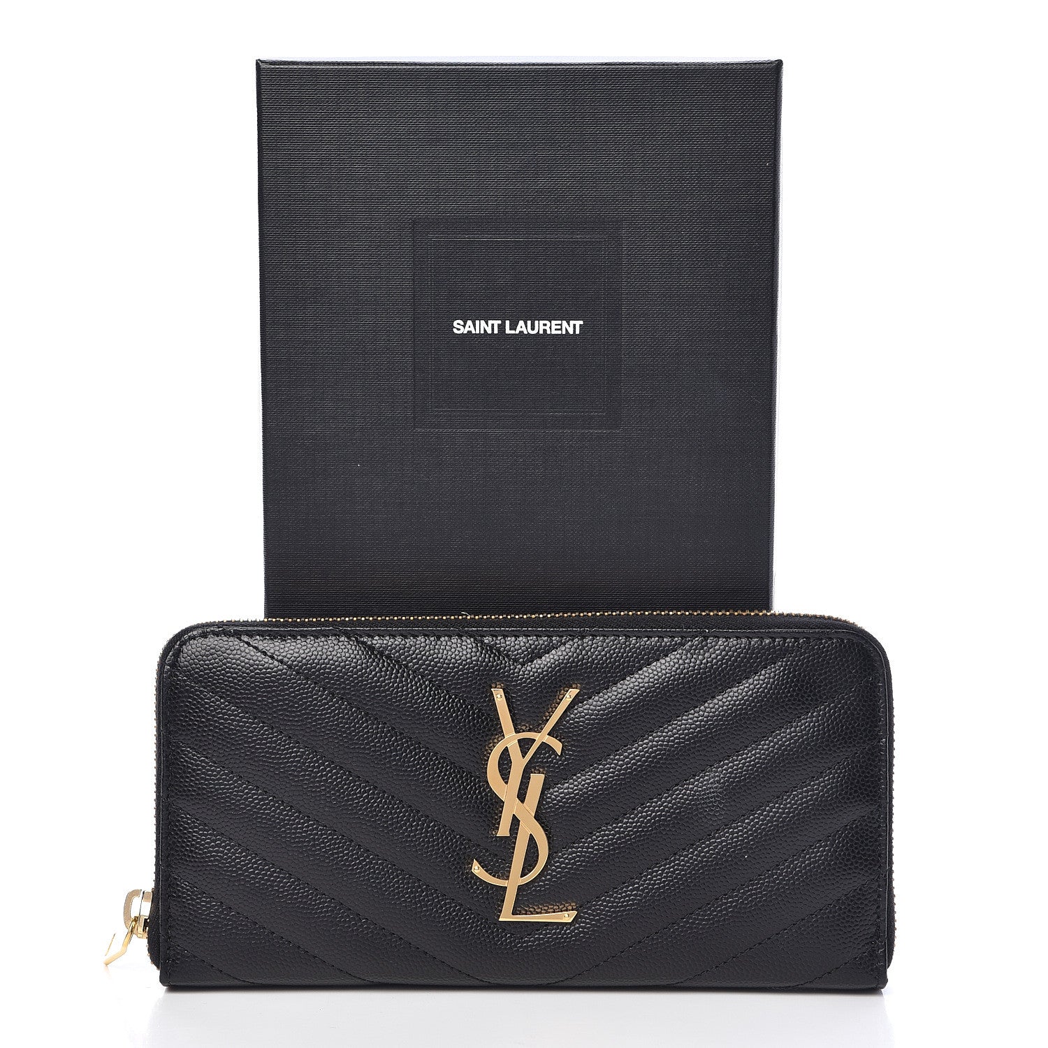 Saint Laurent Grain De Poudre Matelasse Chevron Monogram Zip Around Wallet Black 7 of 7