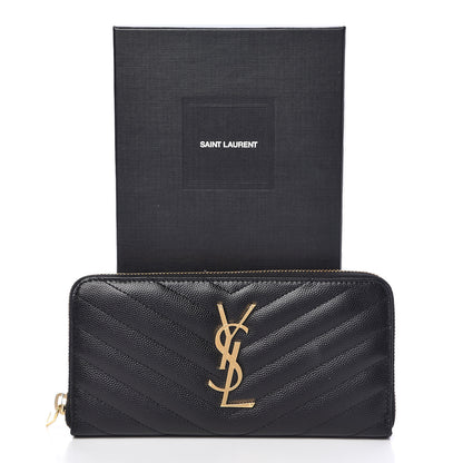 Saint Laurent Grain De Poudre Matelasse Chevron Monogram Zip Around Wallet Black 7 of 7