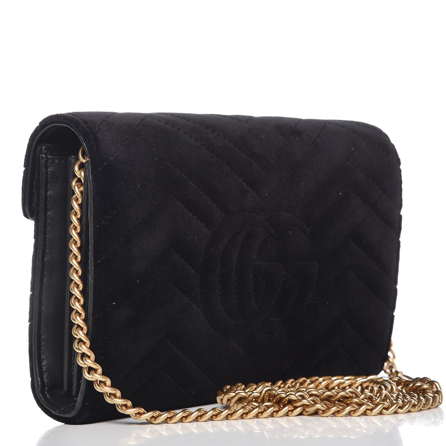 Velvet Matelasse GG Marmont Chain Wallet Black