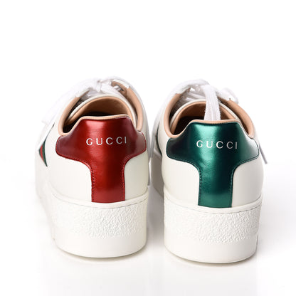 Gucci Calfskin Web Bee Embroidered Womens Ace Platform Sneakers 39 White 5 of 10