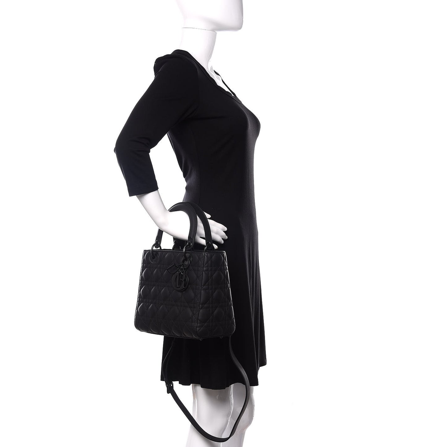 Ultra Matte Calfskin Cannage Medium Lady Dior Black