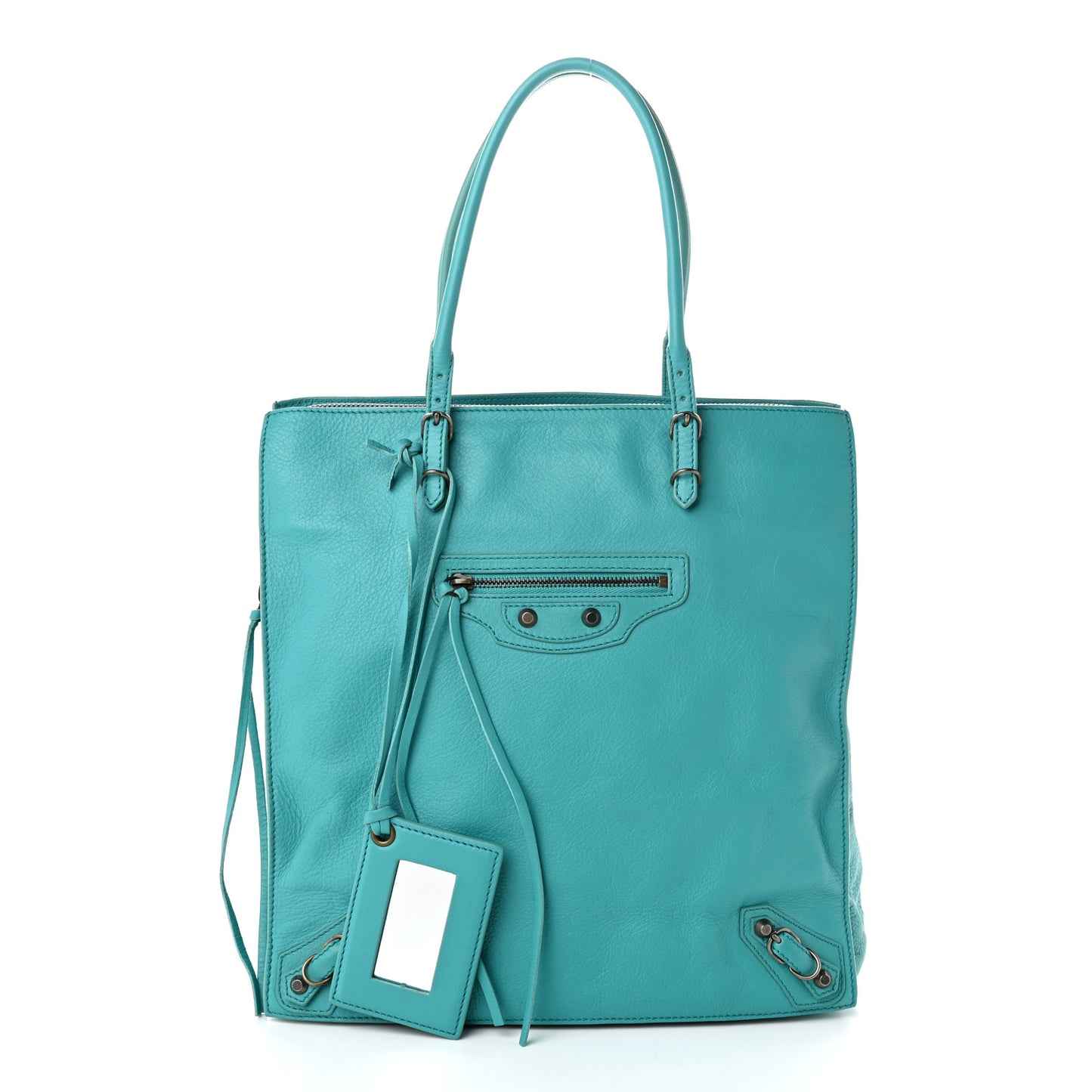 Veau Papier Tote Turquoise