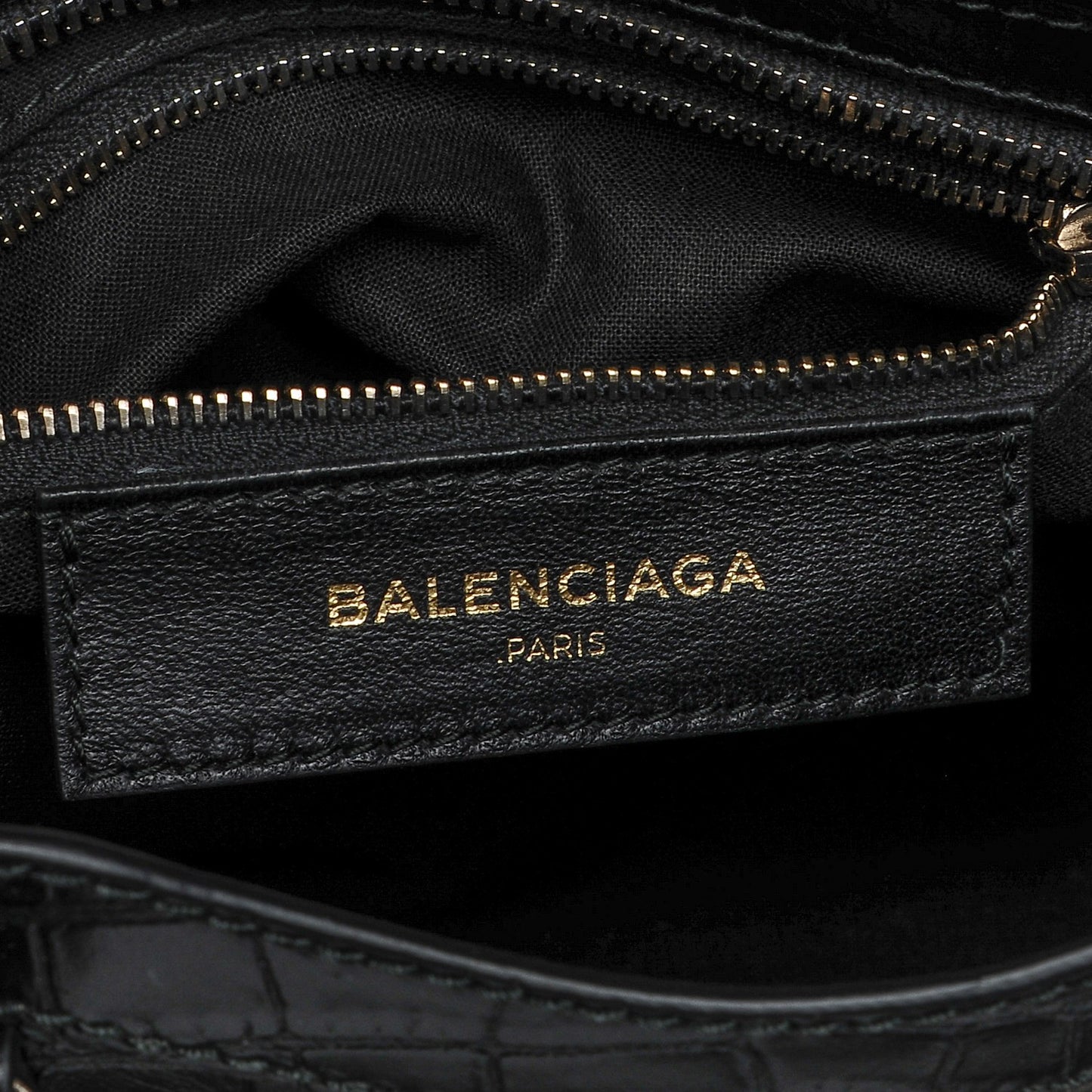 Calfskin Crocodile Embossed Giant 12 Gold Hardware Mini City Black