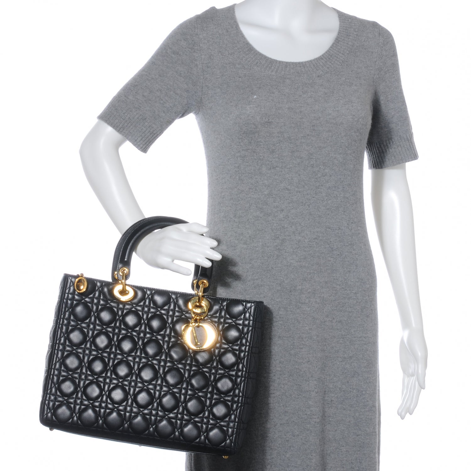 Christian Dior Lambskin Cannage Large Lady Dior Black 2 of 8