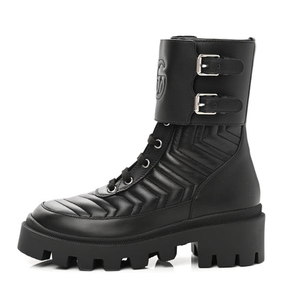 Gucci Nappa Frances GG Matelasse Platform Combat Boots 35.5 Black 1 of 9