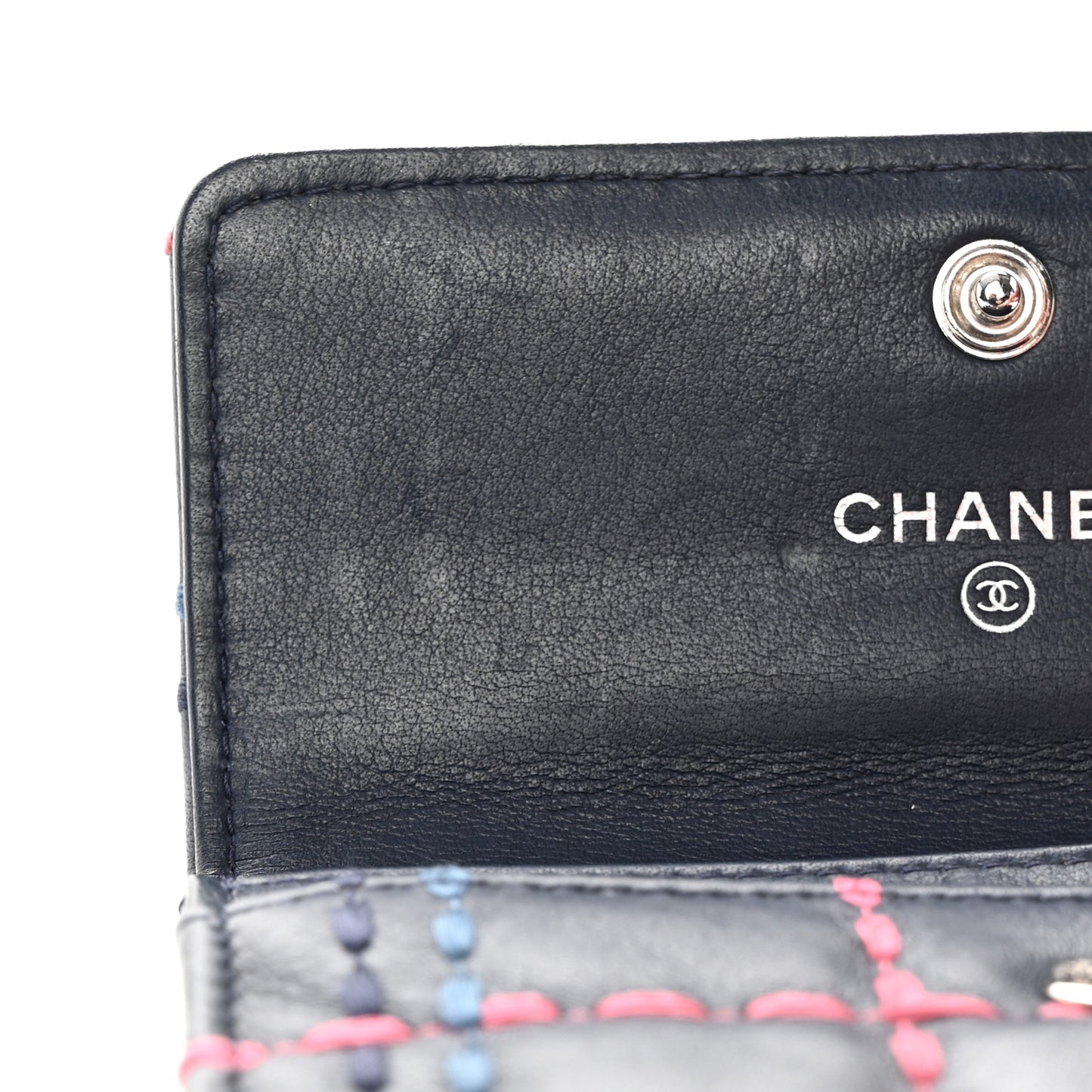 Lambskin Quilted Stitched Card Holder Blue Multicolor