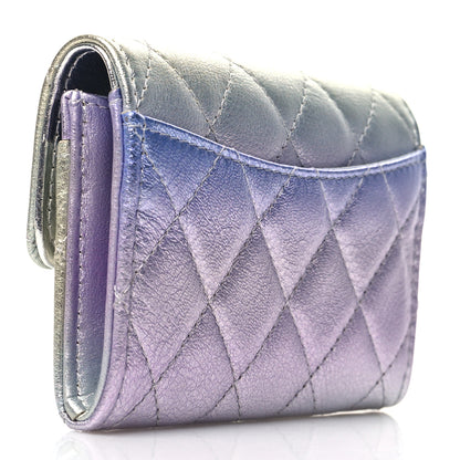 Chanel Gradient Metallic Calfskin Quilted Flap Card Holder Wallet Silver Blue Yellow Purple 3 of 10