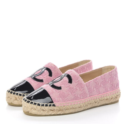Chanel Tweed Patent CC Espadrilles 36 Pink Black 3 of 11