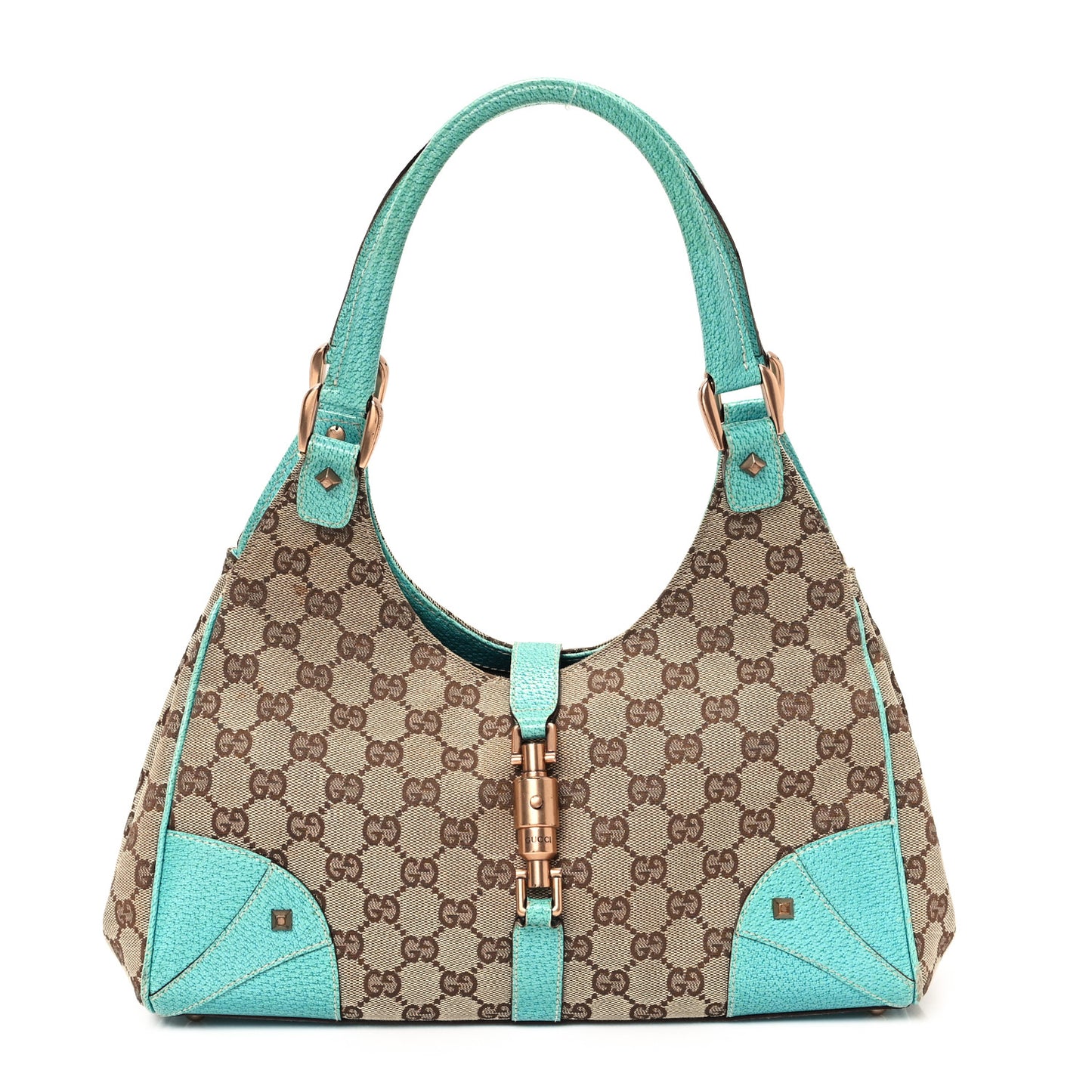 Monogram Calfskin Large Bardot Shoulder Bag Turquoise