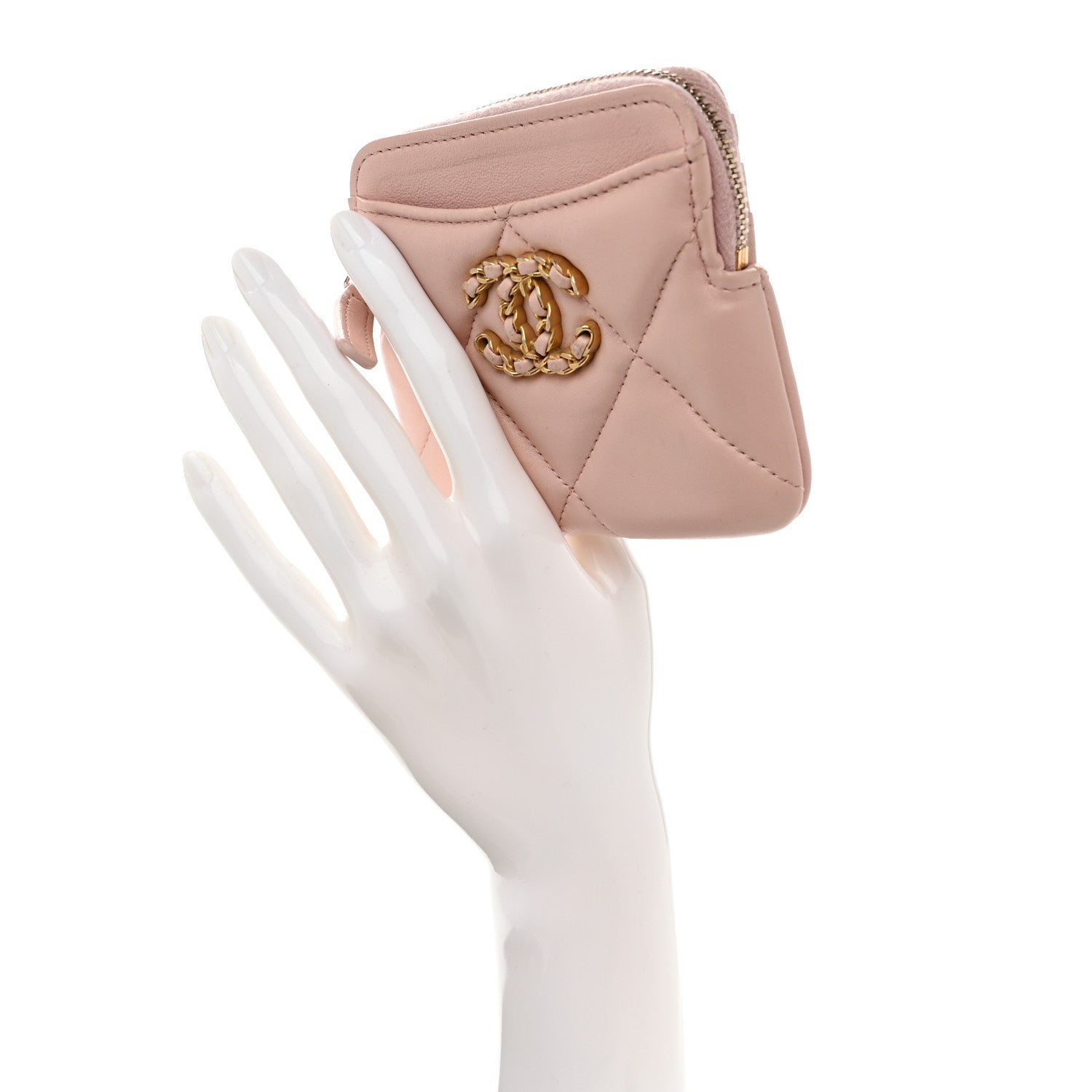 Chanel Quilted Chanel 19 Zip Card Holder Wallet Light Pink 2 of 8