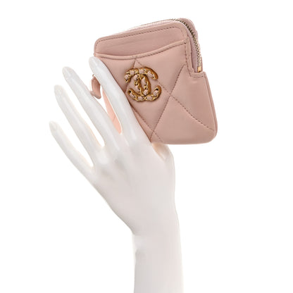 Chanel Quilted Chanel 19 Zip Card Holder Wallet Light Pink 2 of 8