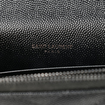 Saint Laurent Grain De Poudre Matelasse Chevron Monogram Envelope Chain Wallet Black 5 of 8