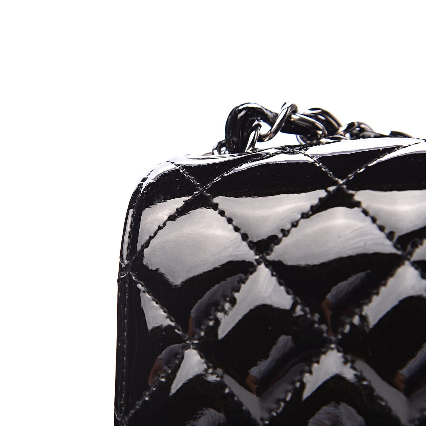 Patent Calfskin Sparkle Quilted Mini Square Flap Black