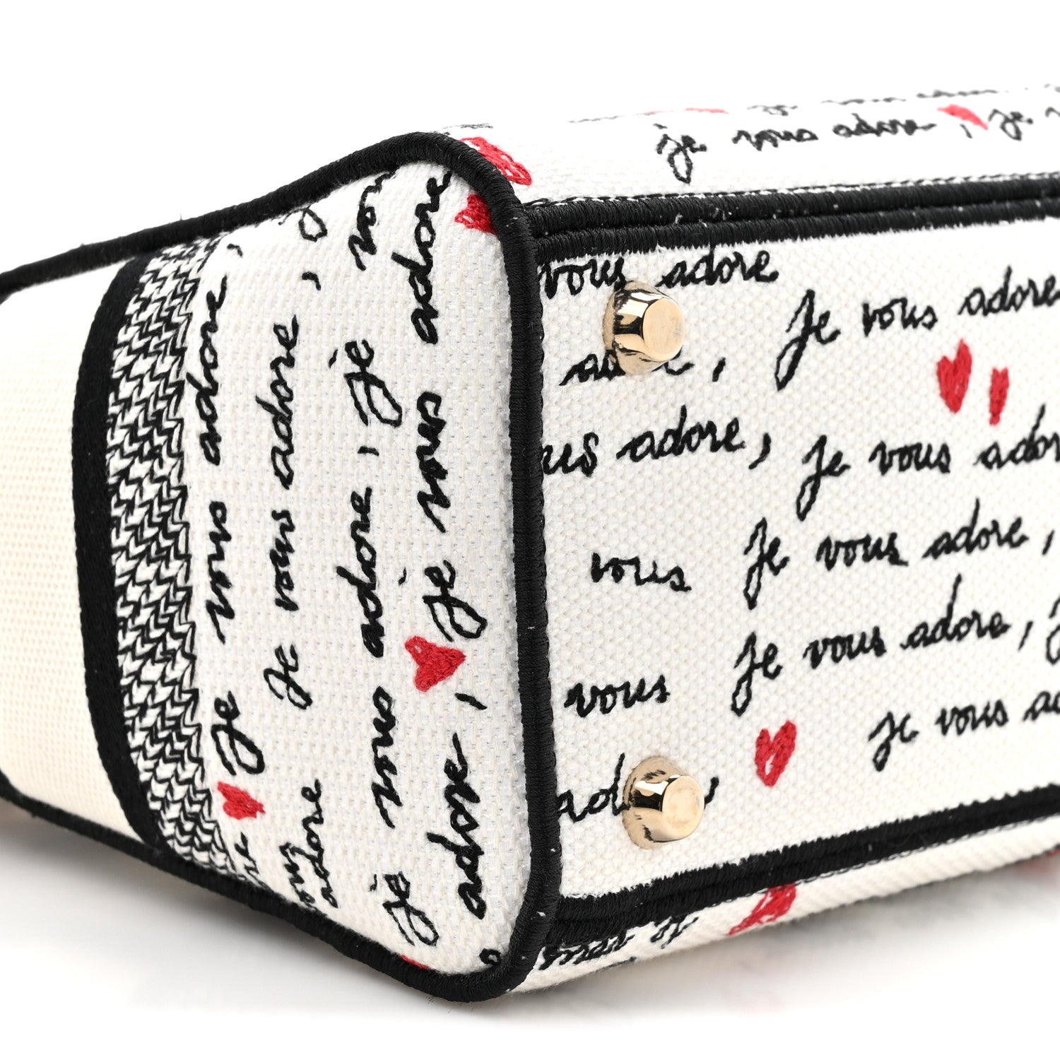 Christian Dior Canvas Embroidered Dioramour Je Vous Adore Medium Lady D-Lite White Black Red 10 of 10