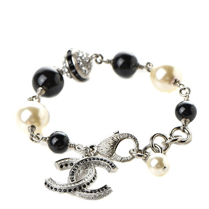 Chanel Pearl Crystal CC Bracelet Silver Black 1 of 5
