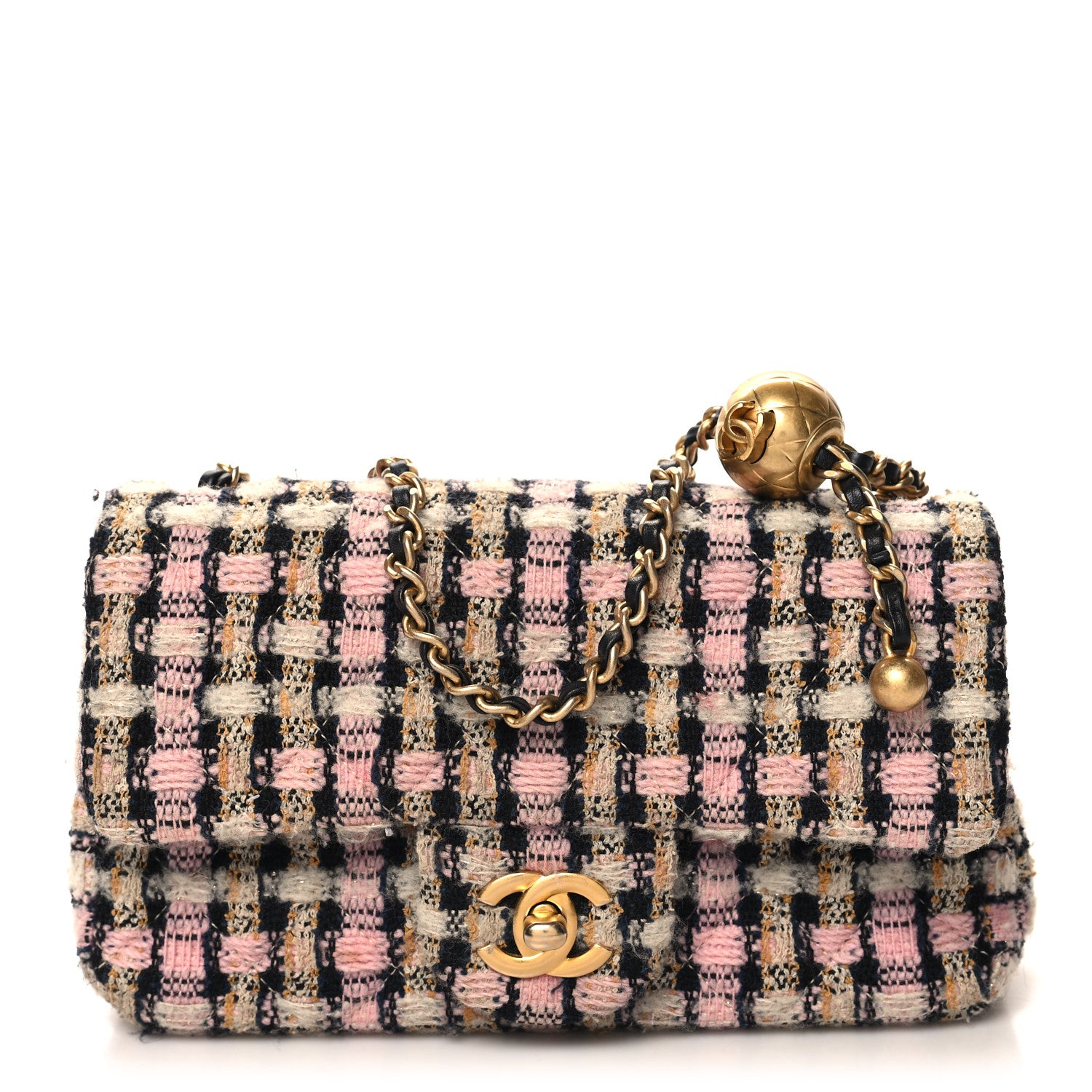 Chanel Tweed Quilted Mini Rectangular Pearl Crush Flap Pink Multicolor 1 of 10