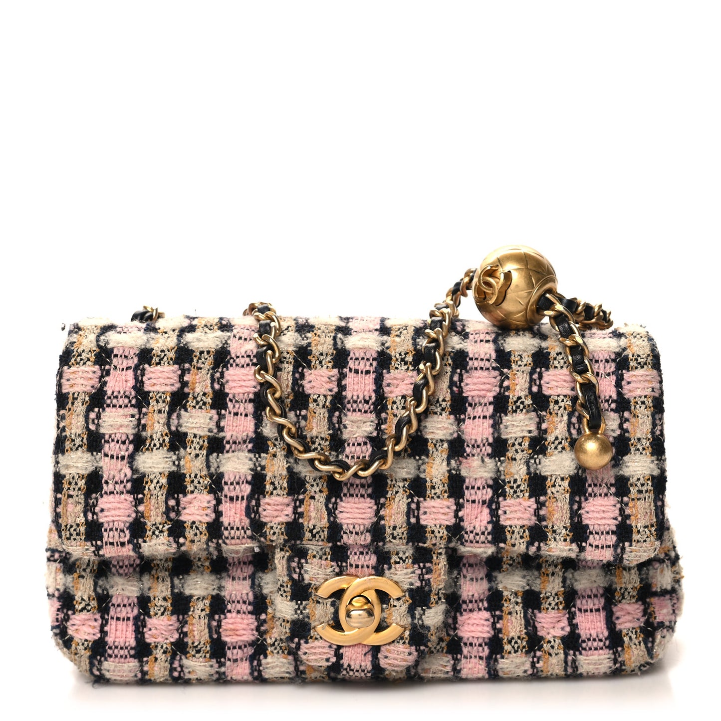 Tweed Quilted Mini Rectangular Pearl Crush Flap Pink Black White