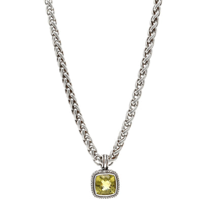 David Yurman Sterling Silver 14K Yellow Gold Diamond Lemon Citrine Albion Pendant Wheat Chain Necklace 1 of 4