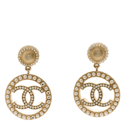 Chanel Pearl CC Drop Earrings Light Gold 1 of 5